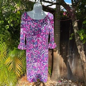 LILLY PULITZER Pink & Purple 3/4 Sleeve Sofie Ruffle Dress size small